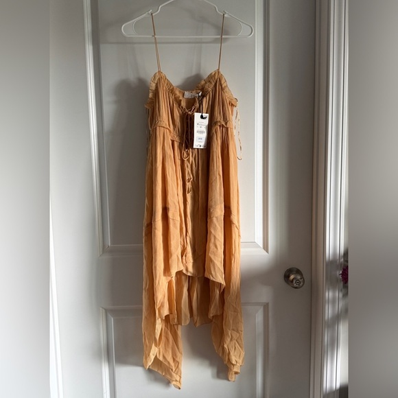 ZARA BEIGE ASYMMETRIC RUFFLED DRESS ZW COLLECTION SZ MEDIUM NEW WITH TAGS - Picture 12 of 15